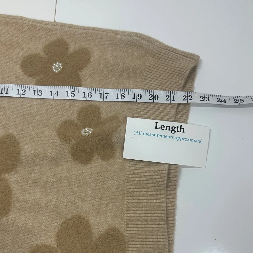 Nanette Lepore Eyelash Retro Pearl Cream Floral Crew Neck Sweater Small